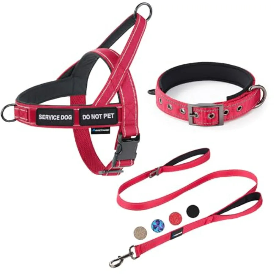 No Pull Dog Harness, Heavy Duty Collar and Leash Set-Leash with Double Handle and Car Seatbelt Clip-Easy Control for Walking Tr