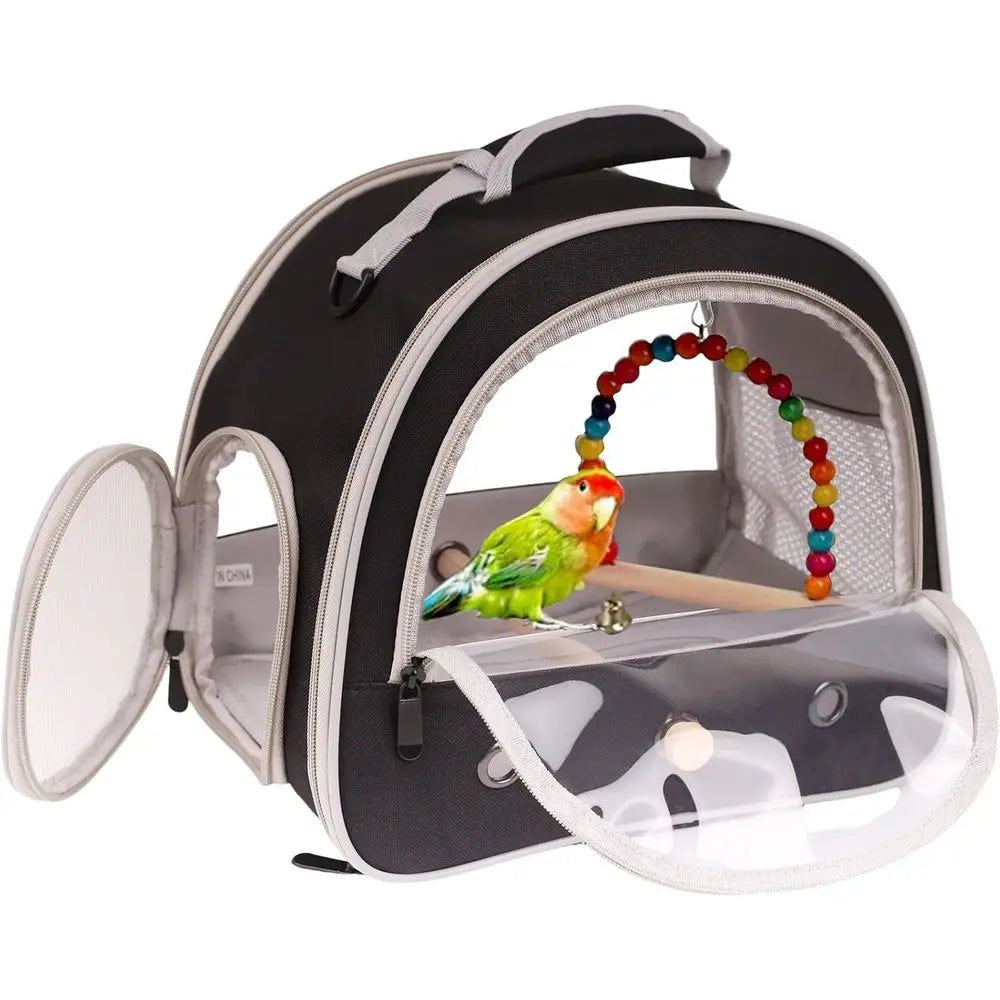 Portable Parrot Travel Cage Carrier with Small Swing Toy & Cage Colorful Toys Set, Small Bird ParaBag with Standing Perch, Bird