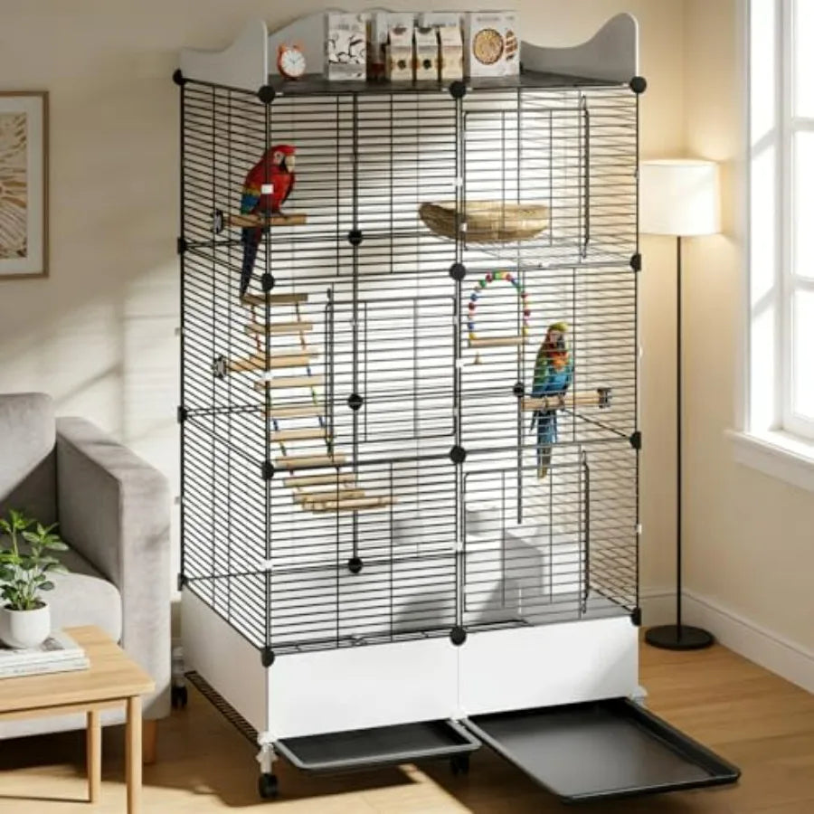 Bird Cage With Top Storage And Splash Guard Durable Plastic