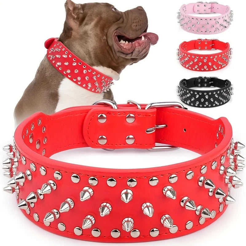 Wide Golden Spiked Dog Collar, Epesiri Dog Chain Collars, Mushroom Rivet Faux Leather Dog Collars, Adjustable Durable Spike Studded Pet Collar for Pitbull Mastiff Bulldog Pugs Husky Rottweiler