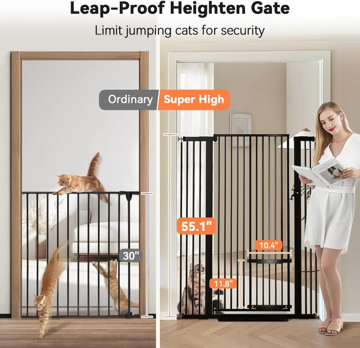 Ufsagcg Adjustable Cat Gate With Pet Door And Pressure Mount