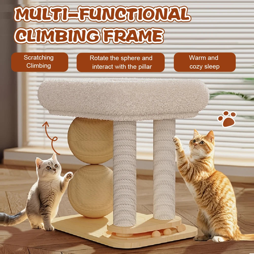 Cat Climbing Frame with Sisal Ball Cat Jumping Platform Summer Cooling Mat Wear Resist Integrated Sisal Bed Pet Supplies