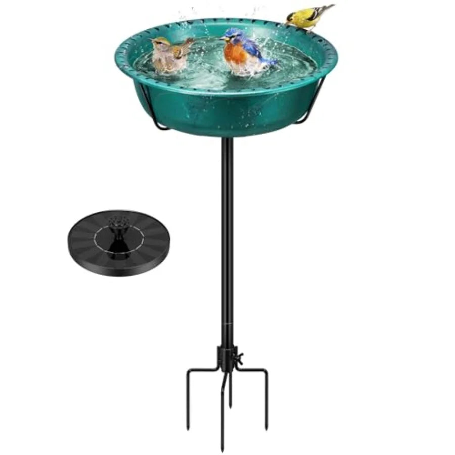 VIVOHOME Bird Bath with Solar Fountain for Outside, Weather-Resistant ABS Birdbath Bowl with Solar Powered Pump, Metal G Stake
