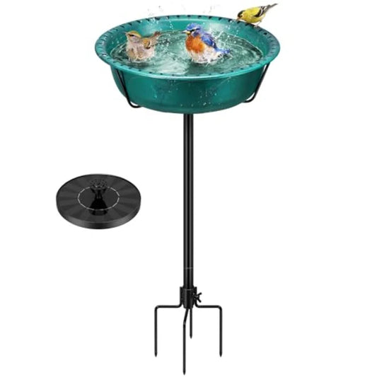 VIVOHOME Bird Bath with Solar Fountain for Outside, Weather-Resistant ABS Birdbath Bowl with Solar Powered Pump, Metal G Stake