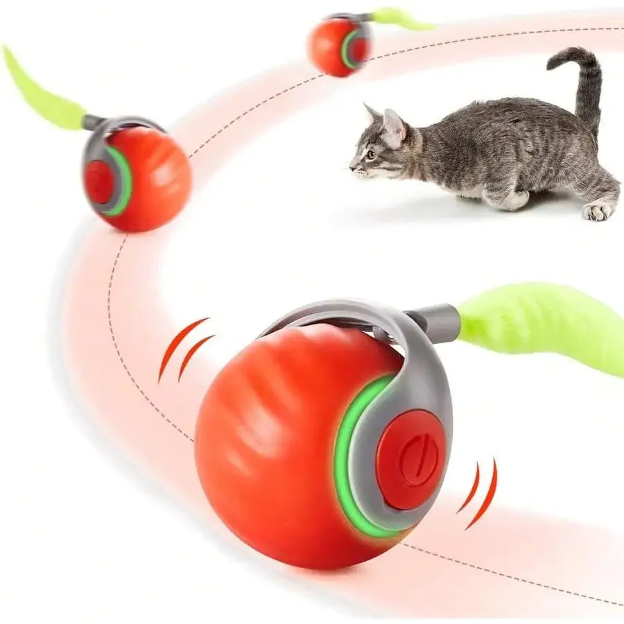 Interactive Rolling Ball Cat Toy With Feather Tail Rechargeable Smart Auto Motion For Indoor Cats