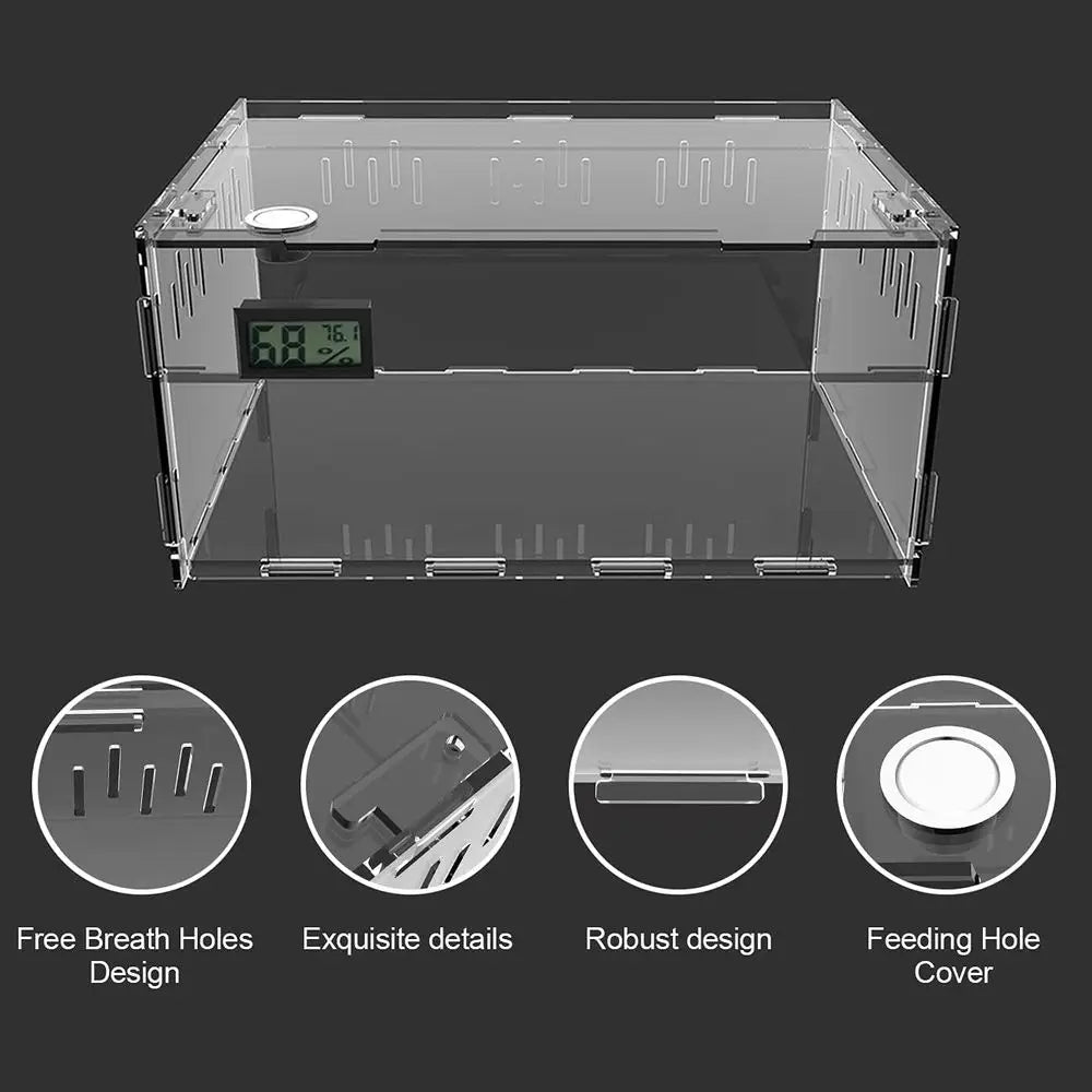 Acrylic Terrarium Tank for Reptile Breeding with Temperature and Humidity Gauge (15.3x9.7x7.6)