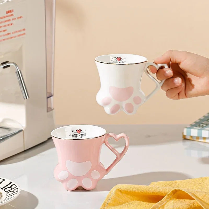 300ml Ceramic Cat Scratch Cup Mug Originality Cat's Paw Trace in Gold Ceramic High Appearance Level Teacup Couple