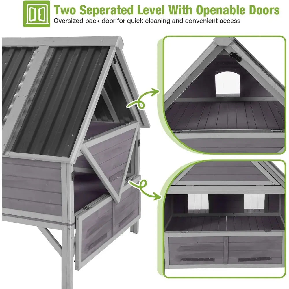 Outdoor Cat House Weatherproo eral Cat Shelter or Multiple Cats, 2-SIndependent Design with Ese-riendly Doand Spacious Porch