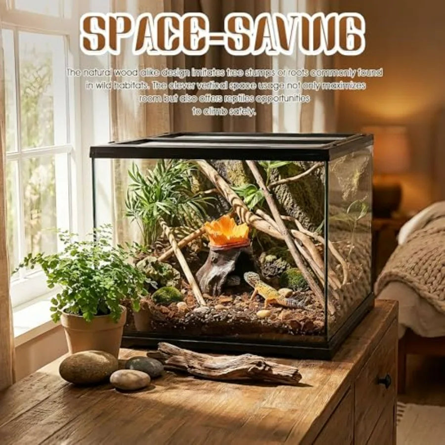 Resin Reptile Hide with Integrated Basin Decorative Cave and Bowl for Terrarium Setup, Suitable for Bearded Dragon, Gecko, Turt