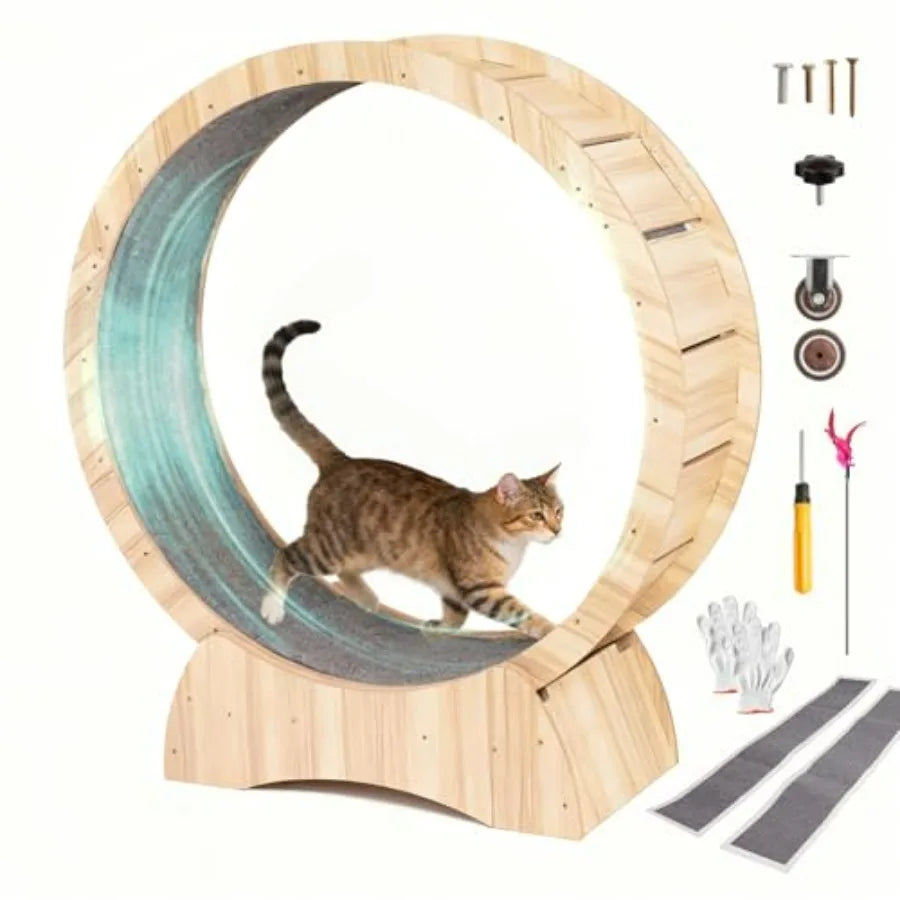 Cat Exercise Wheel for Indoor Cats with 2 Replacement Carpets, 43.3in Large Quiet Cat Running Wheel for Maine Coon and Active C