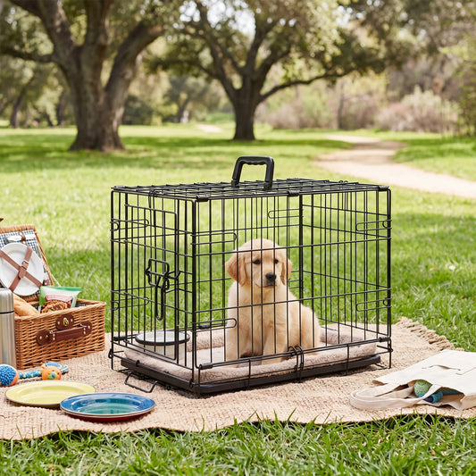 JHK Metal Dog Crate With Secure Lock Single Door Tray