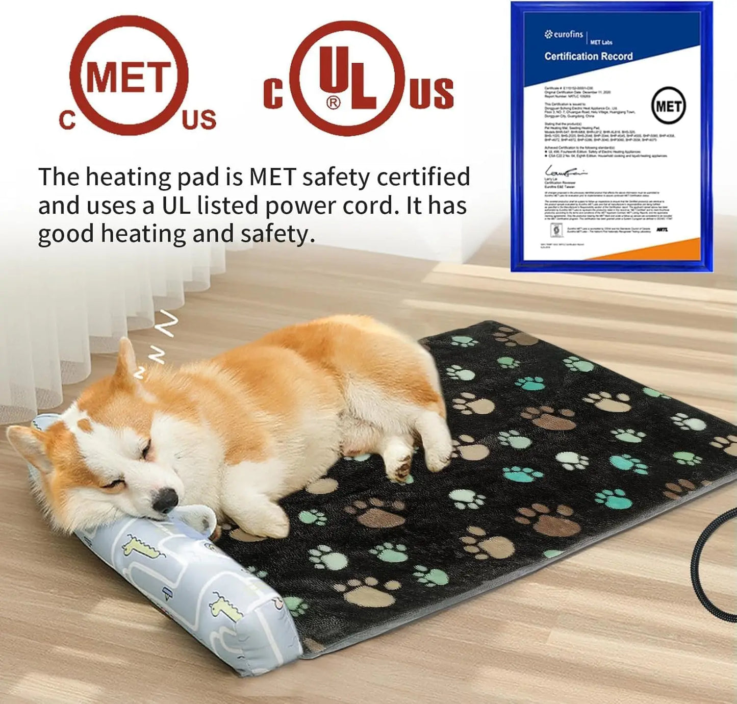 Large Dog Heating Pad with Smart Thermostat, UL Certified, Waterproof and Plush Cover for Pet Comfort