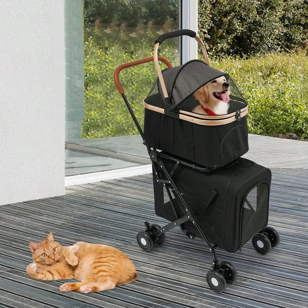 Dog Stroller For 2 Dogs, Detachable Carriers, 4 Lockable Wheels, Pet Travel Carrier Strolling Cart, Folding Cat Stroller For Sm