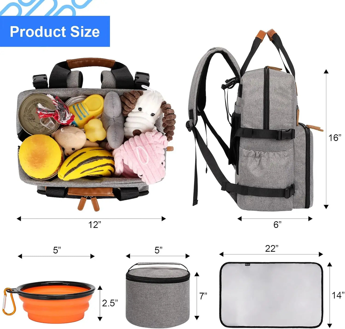 Airline Approved Dog Travel Backpack, 4-in-1 Pet Carrier with Food Containers & Bowls, Large Capacity Waterproof Bag for Road Trips