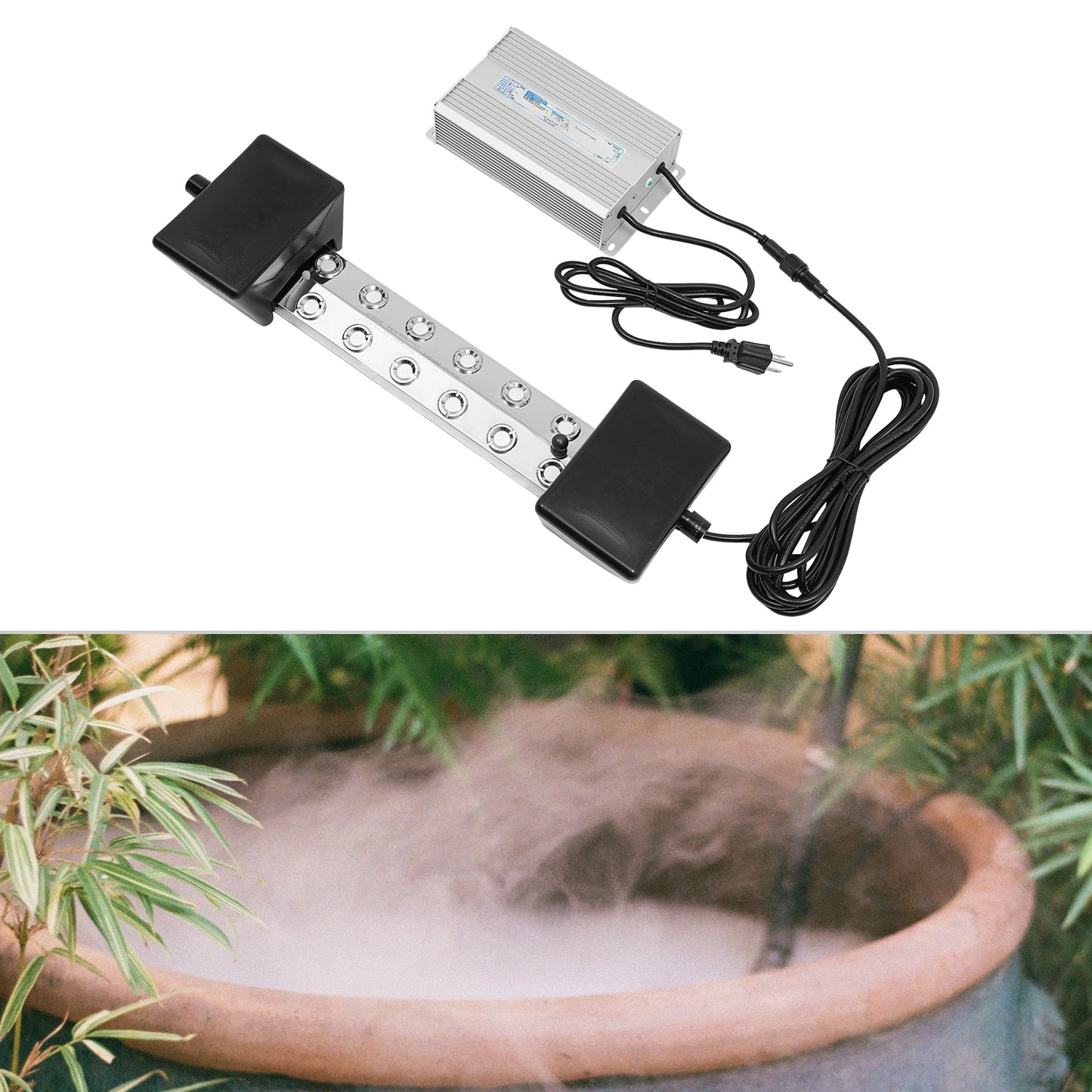 12 Heads High Pressure Mist Maker Atomizer, 110V IP67 Waterproof Power Supply with Auto Shut-Off for Pond Humidification Fog