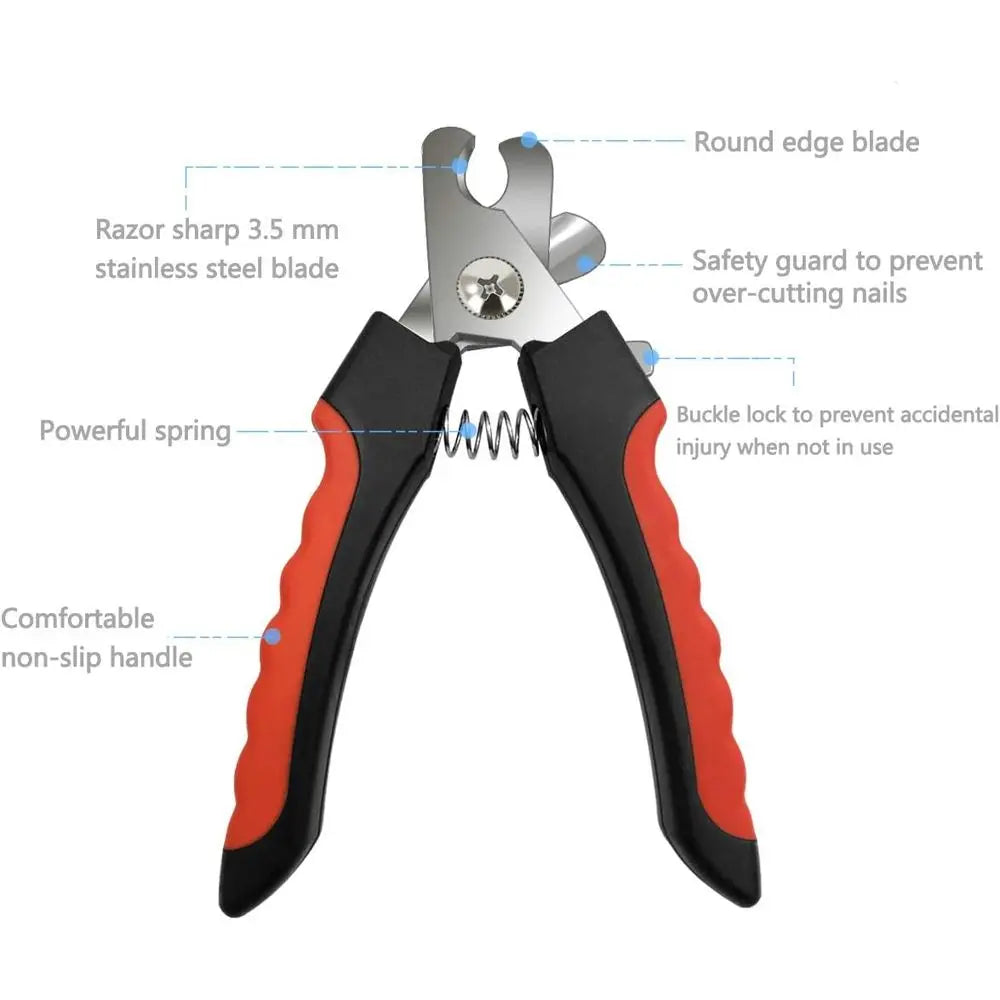 Nail Clippers and Trimmers Set Safety Guard to Avoid Over Cutting Blades Grooming Tool for All Small Large Dog Cat Red