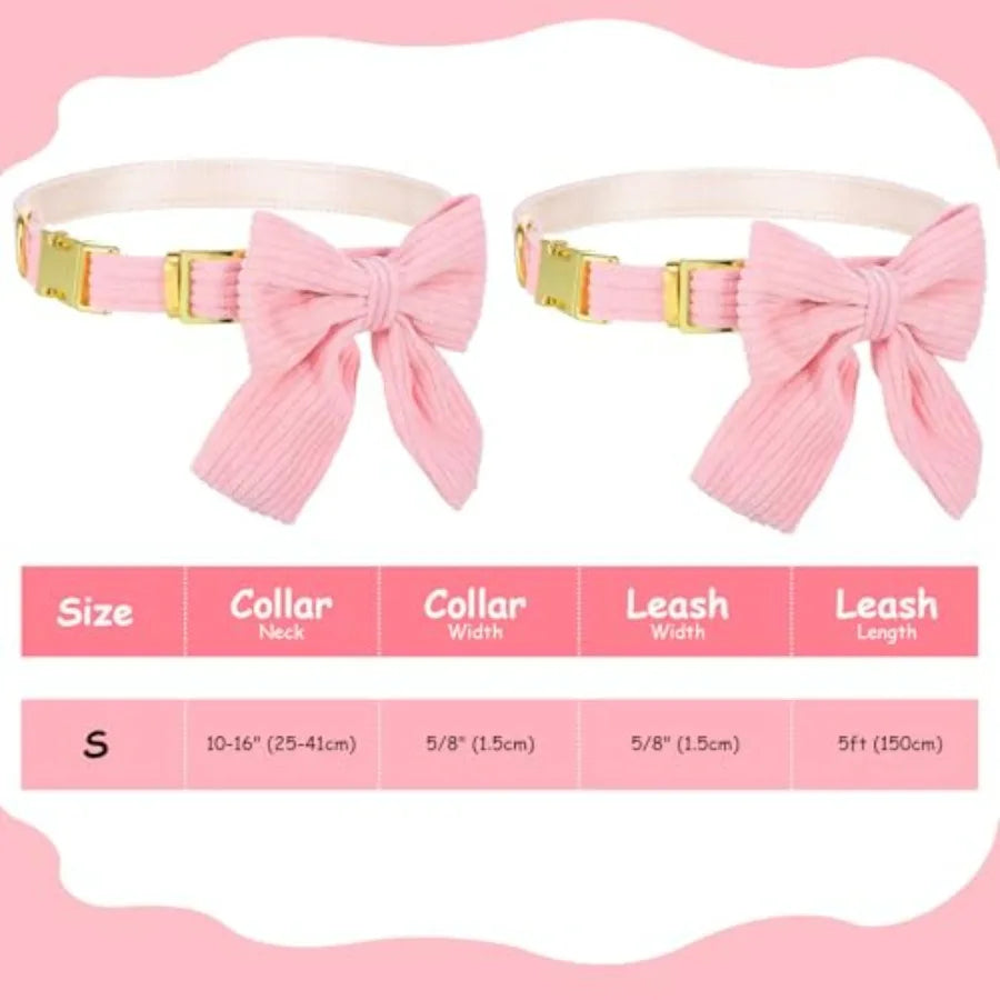 Dog Collar And Leash Set With Bowtie Adjustable Small Dogs