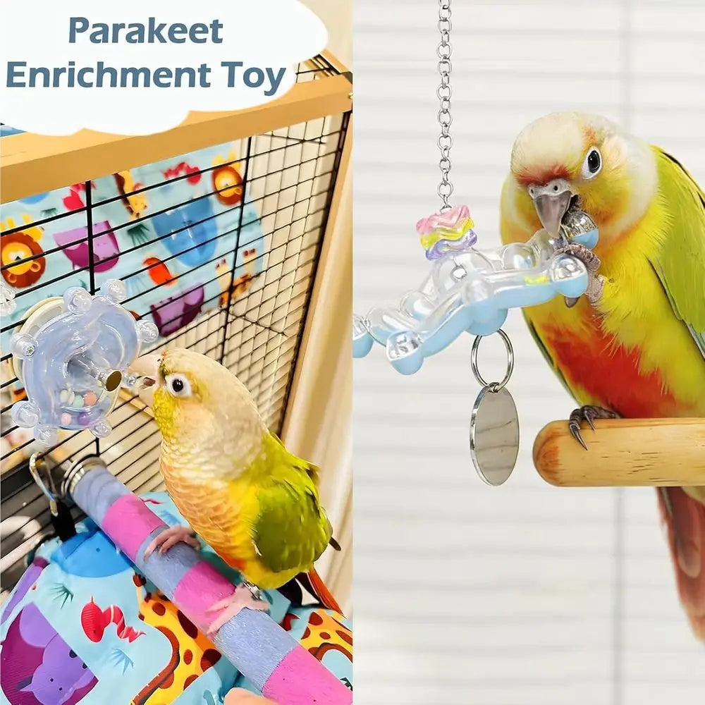 Bird Toys, Colorful Wheel, Interactive Spinner Rattle Parrot Toy, Cockatiel Toy or Bird Cage, Chewing Exercise or Conure, Budgie