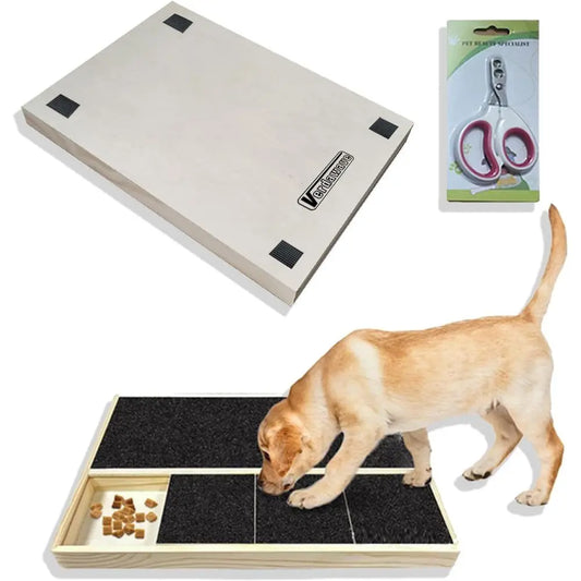Dog Nail Scratch Pad with Treat Box & Pet Nail Clipper, Interactive Training Tool for Filing Dog Nails, Best for Small Dogs & Pu