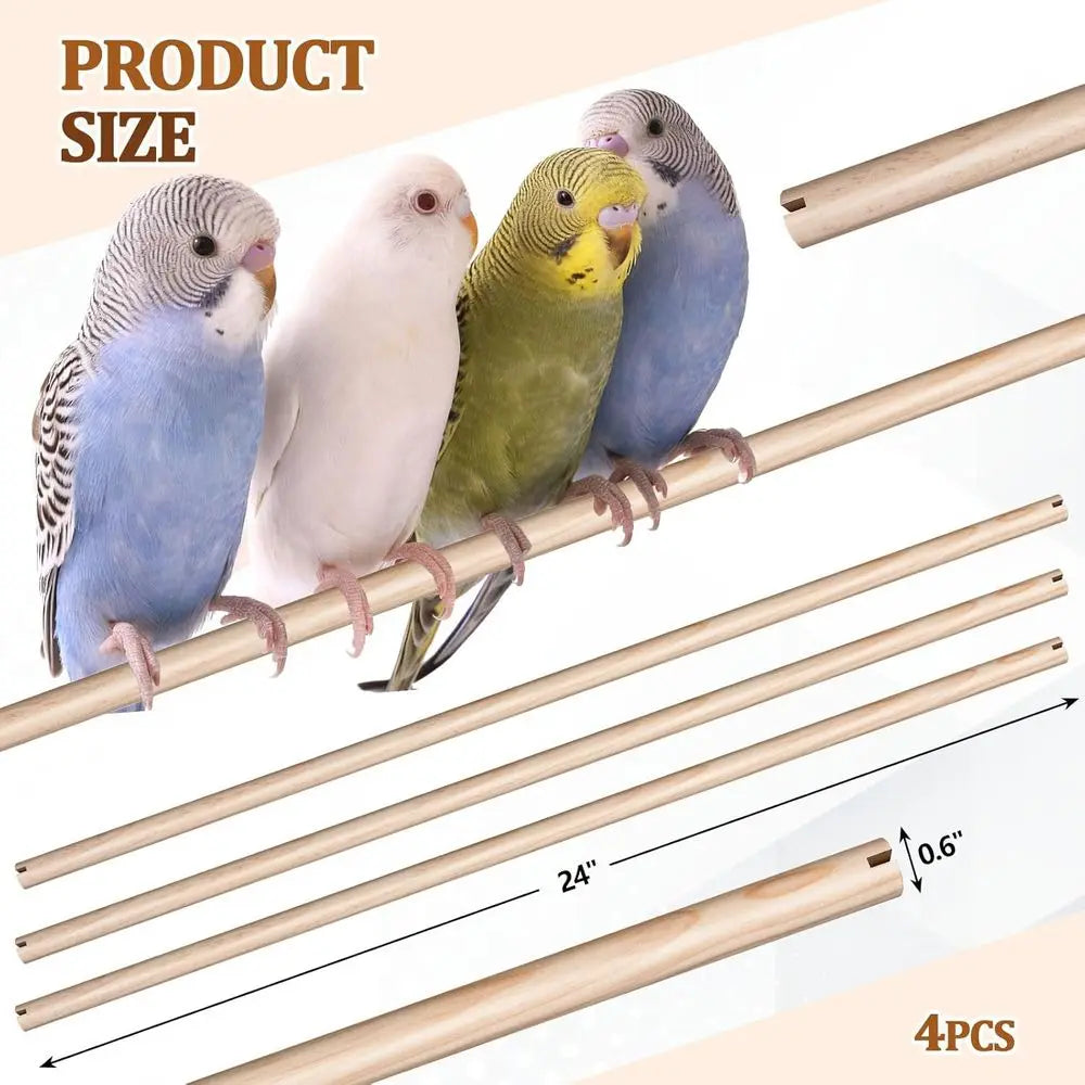 8 Pcs Bird Perches or Cage Accessories, Wooden Perch Rods Replacement with Double Slots, 0.6 Inch Diameter Natural Wood Stand fo