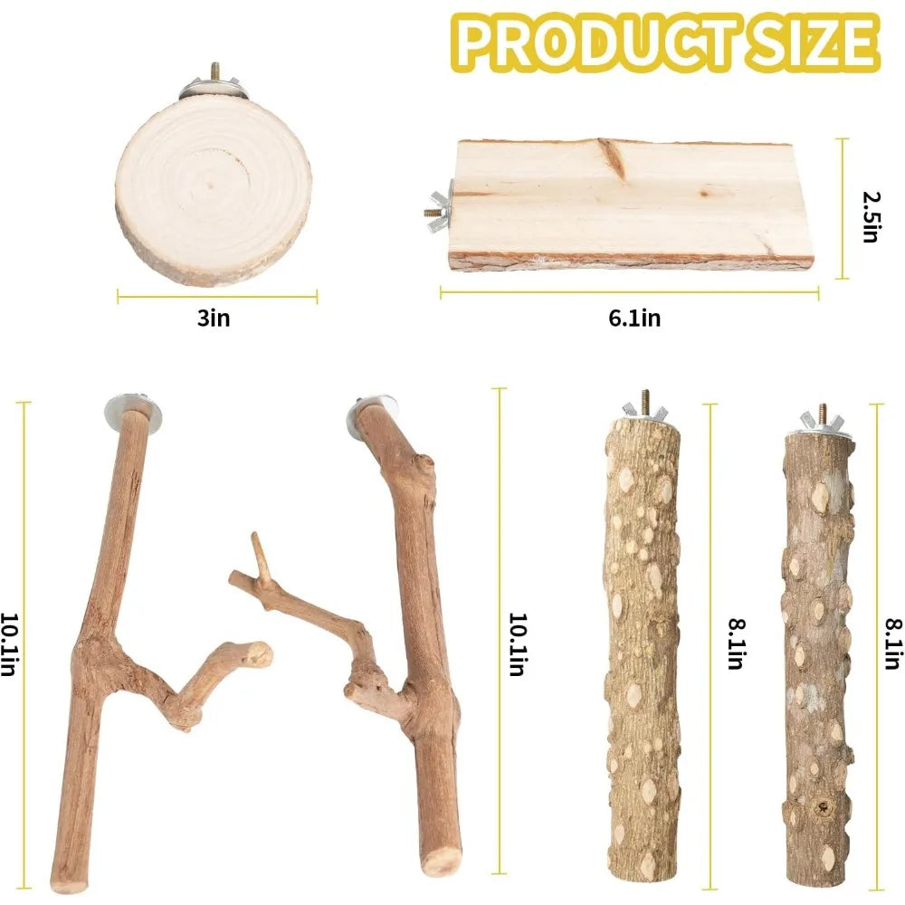 NBVCX Natural Wood Bird Perch Set 7 Pieces Cage Branch