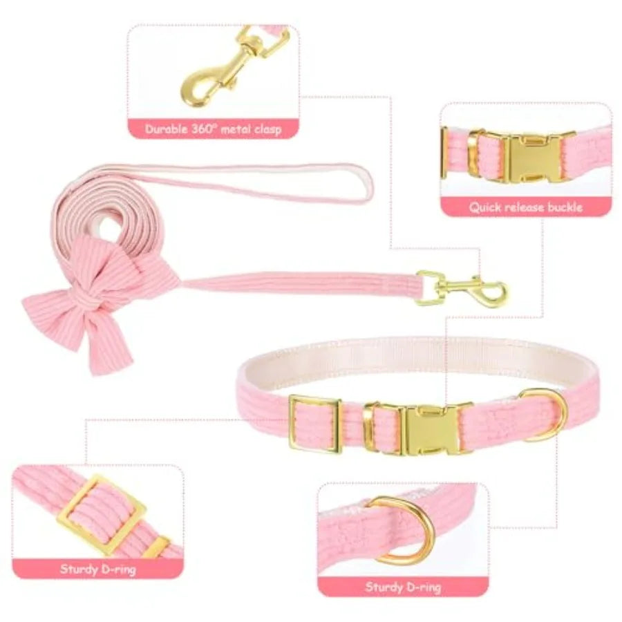 Dog Collar And Leash Set With Bowtie Adjustable Small Dogs