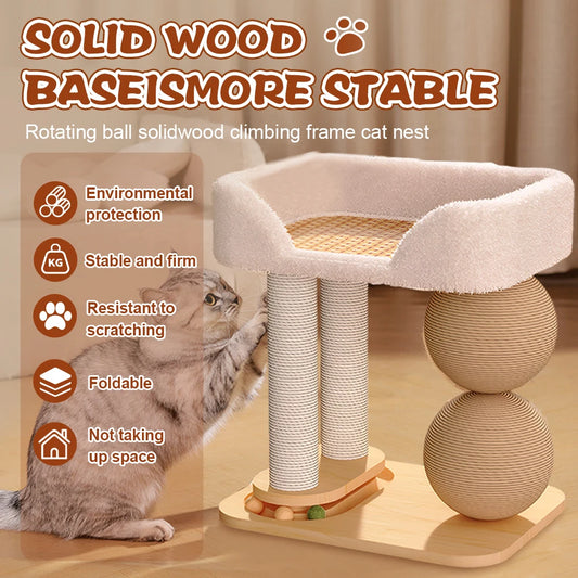 Cat Climbing Frame with Sisal Ball Cat Jumping Platform Summer Cooling Mat Wear Resist Integrated Sisal Bed Pet Supplies