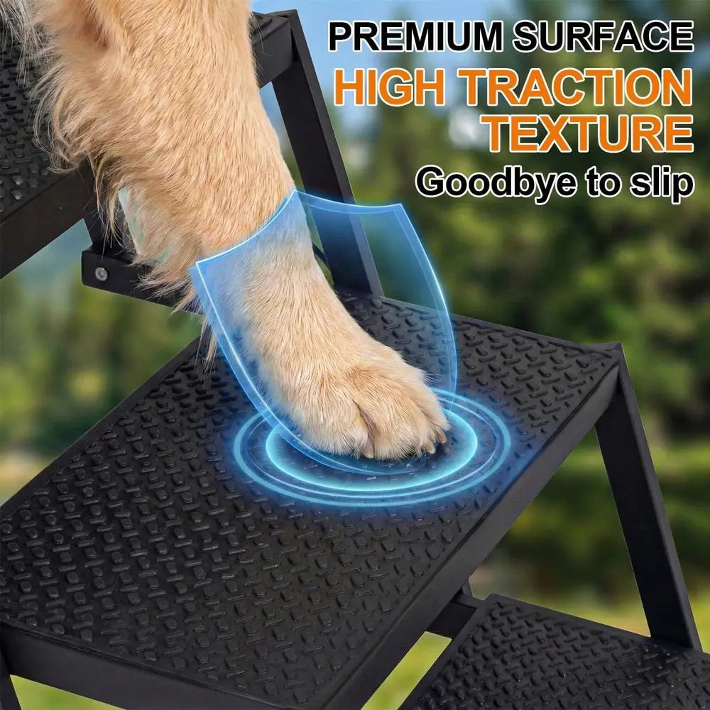 Dog Steps for Cars, Trucks, SUVs, High Traction Surface, Portable Waterproof Dog Stairs for Large Dogs, Supports Up to 200 lbs,