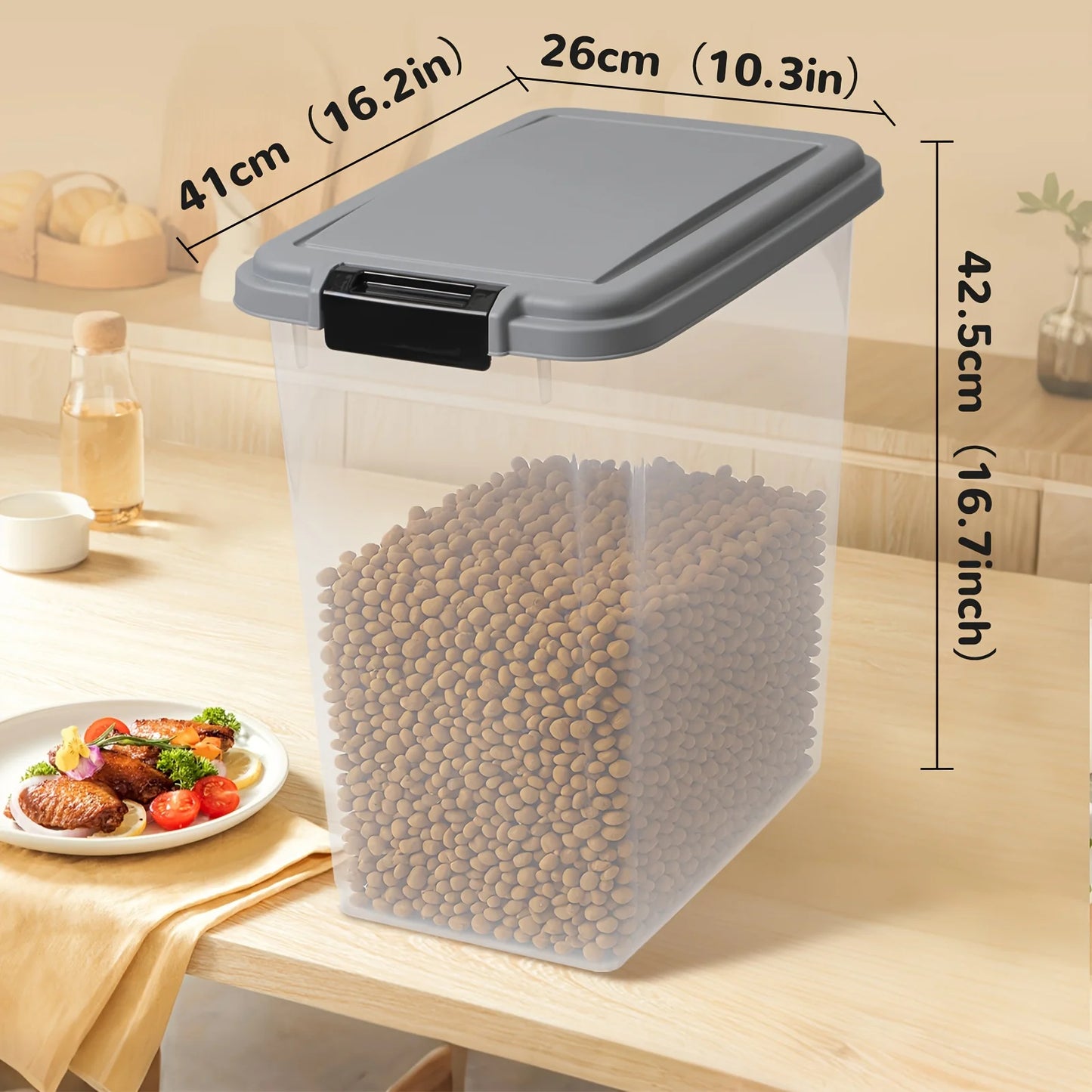 30LBS 11LBS Pet Food Storage Container with Wheels, Clear Plastic Bin with Snap-Lid Seal to Keep Kibble, Pellets Or Seeds Fresh for Dogs, Cats And Birds, 2 Cup Scoop