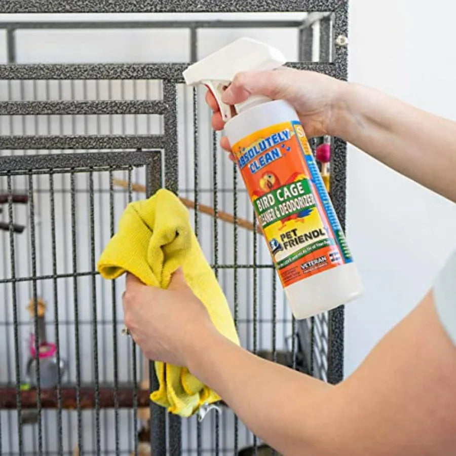 Absolutely Clean Amazing Bird Cage Cleaner and Deodorizer - Just Spray/Wipe - Safely and Easily Removes Bird Messes Quickly and