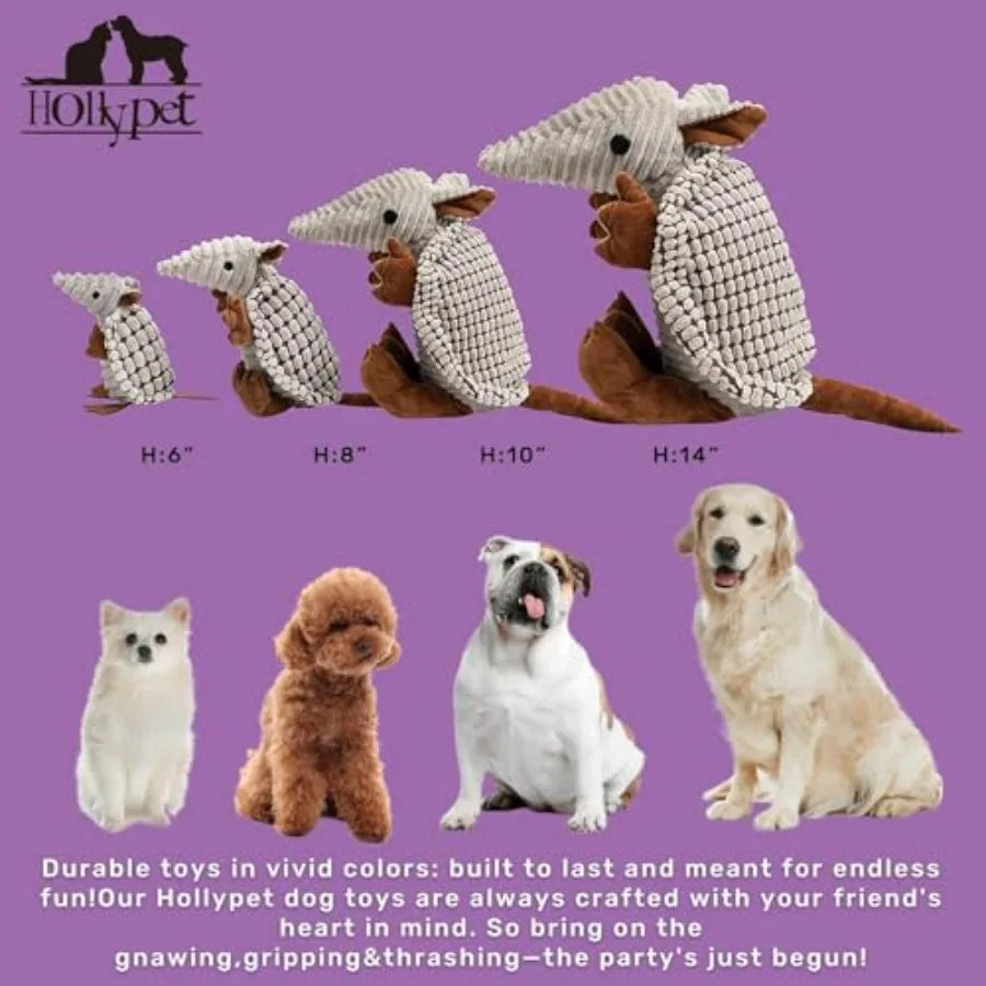 Plush Armadillo Squeaky Dog Toy For Breeds With Clean Teeth