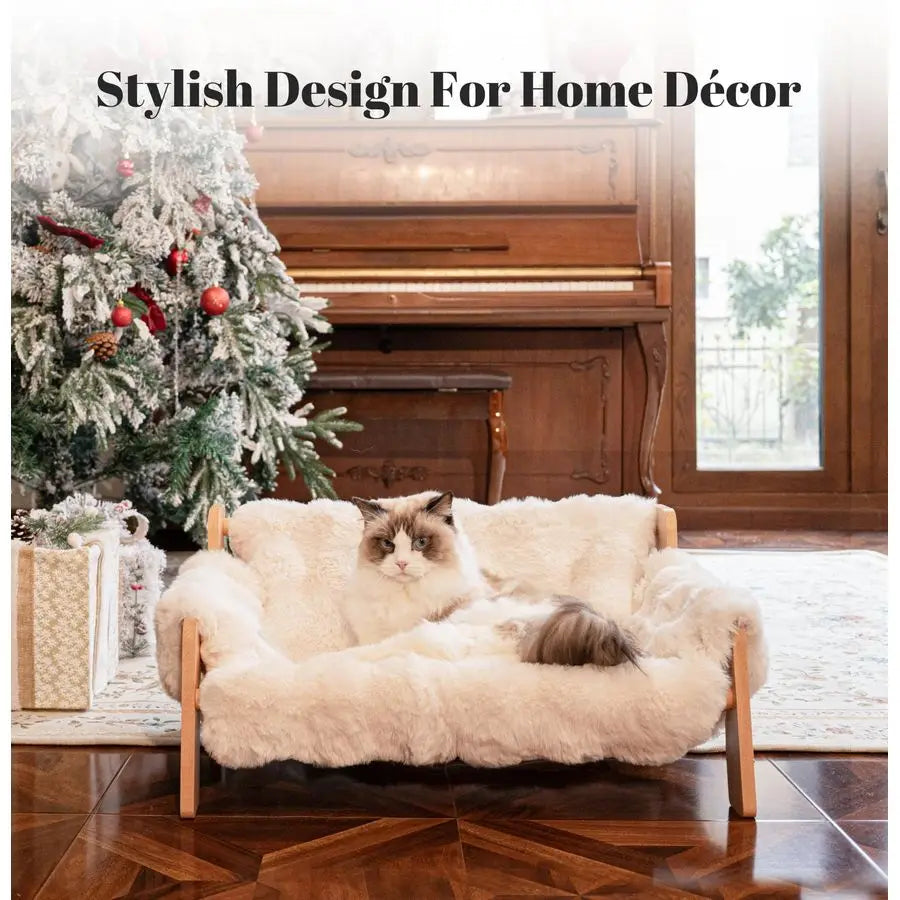 Elevated Wooden Cat Couch Bed For Indoor Cats With Removable Washable Cover