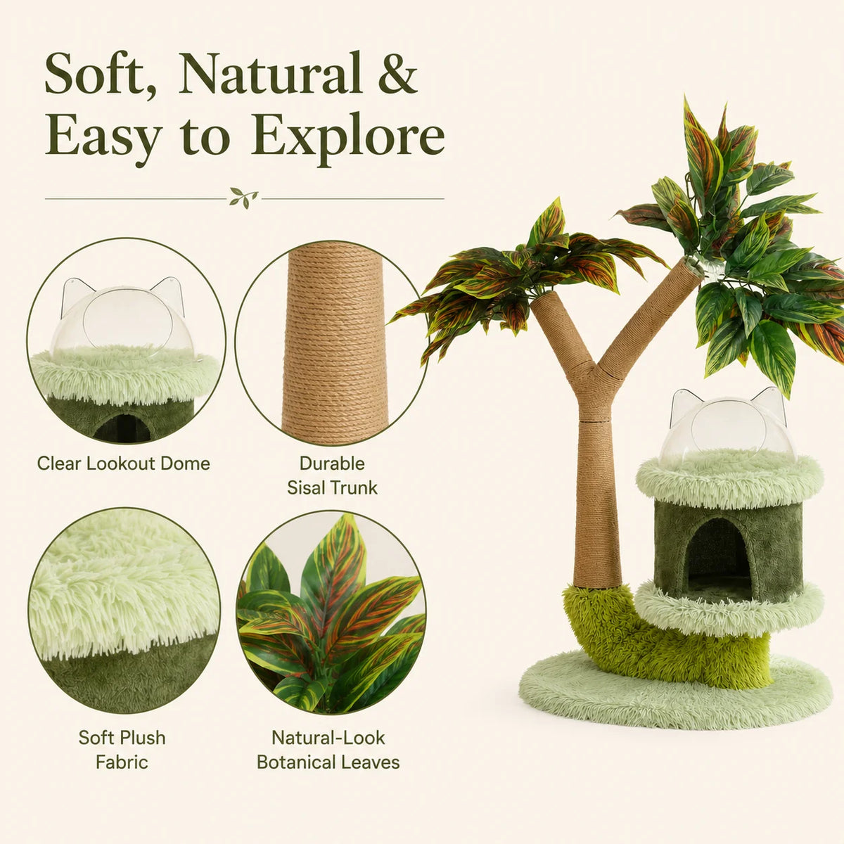 Premium Double Tier Cat Tree With Sisal Posts And Cozy Platform