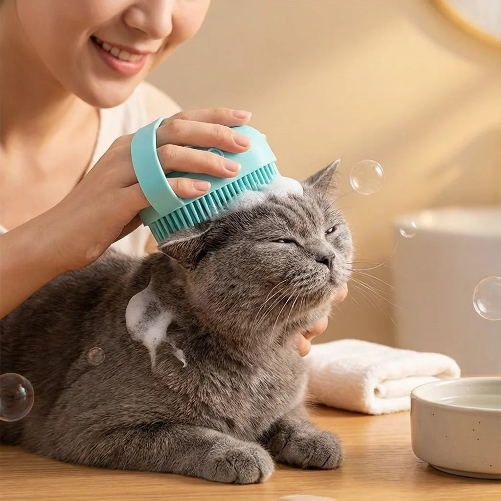 Soft Teeth No Skin Irritation! Cute Smile Pet Massage Brush - Silicone Grooming & Massage 2-in-1 Dog Cat Brushing Gadget Home