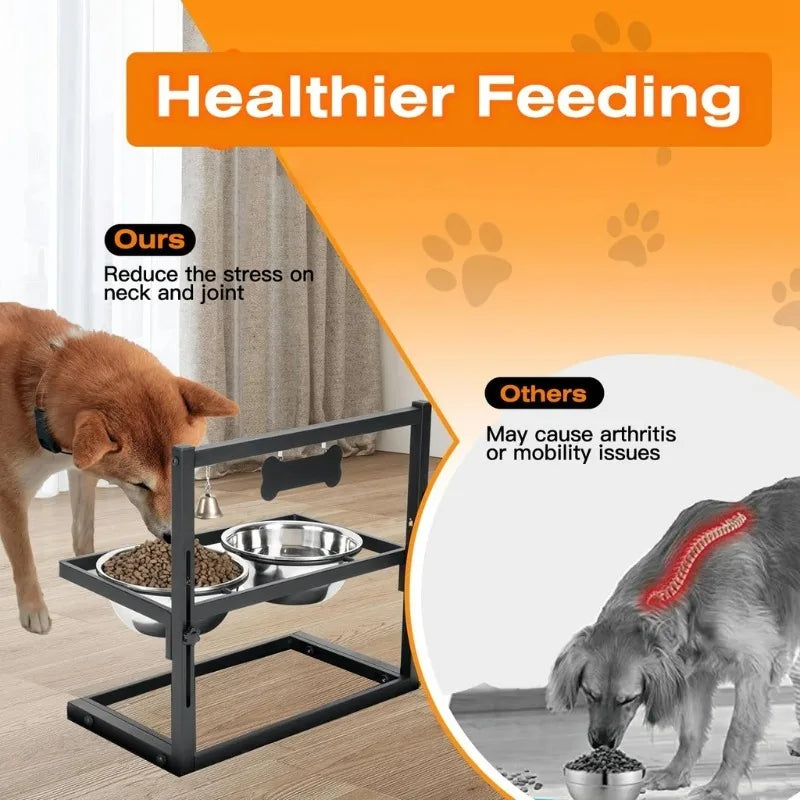 Detachable Elevated Dog Bowl Adjusable Height Dog Feeders Stand with Stainless Steel Dog Bowls for Large Medium Dogs and Cats