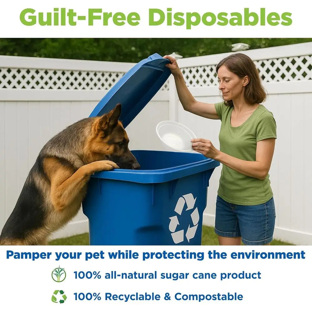 Disposable Dog Food Bowls, 8 oz (Pack of 50) - System Refills, Use for Travel, Boarding, or Crate, Compostable Pet Travel Bowl,