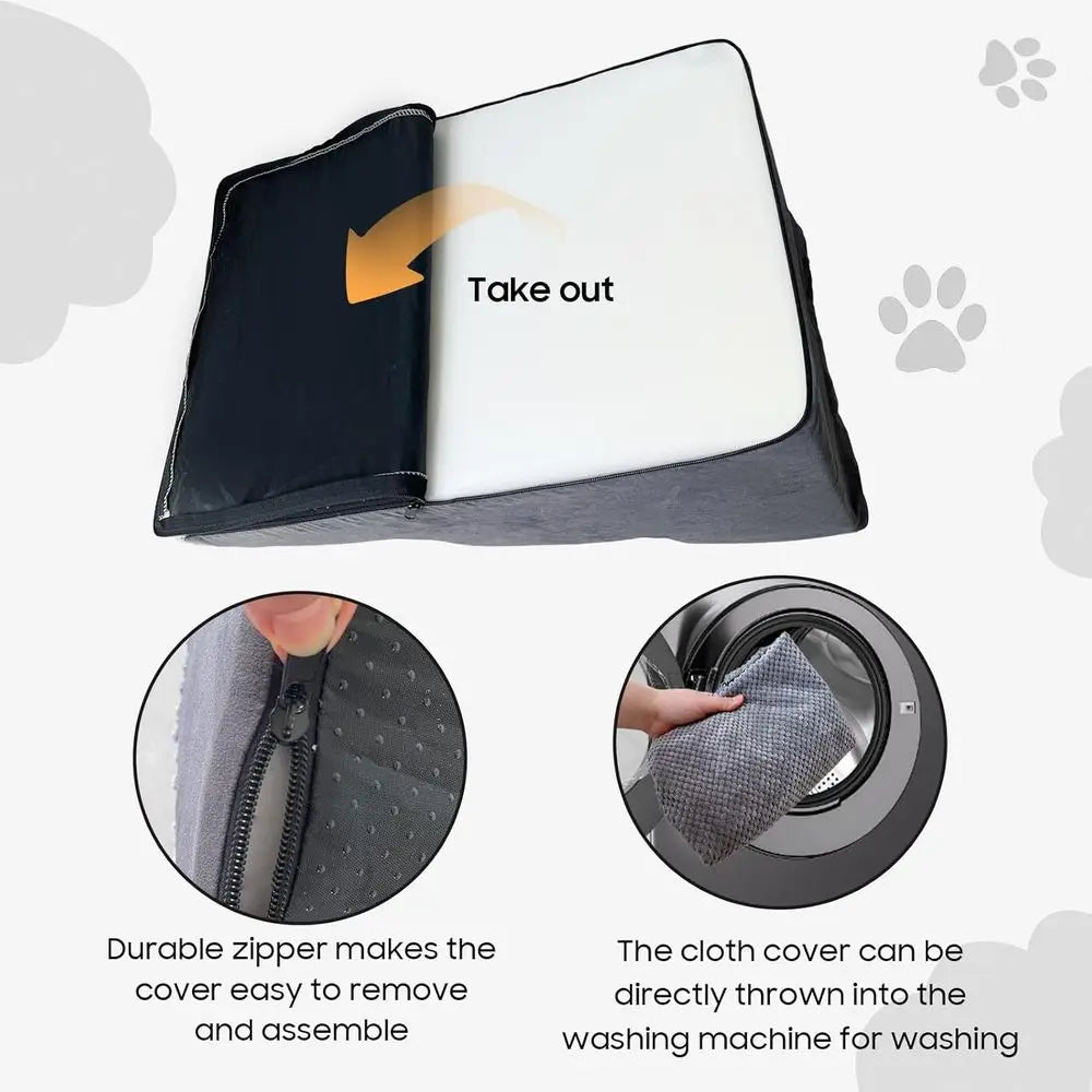 Pet Stairs for Small Dogs and Cats, Comfortable Curved Design with Waterproof Cover, High-Density Foam Steps or Beds or Sofas, D