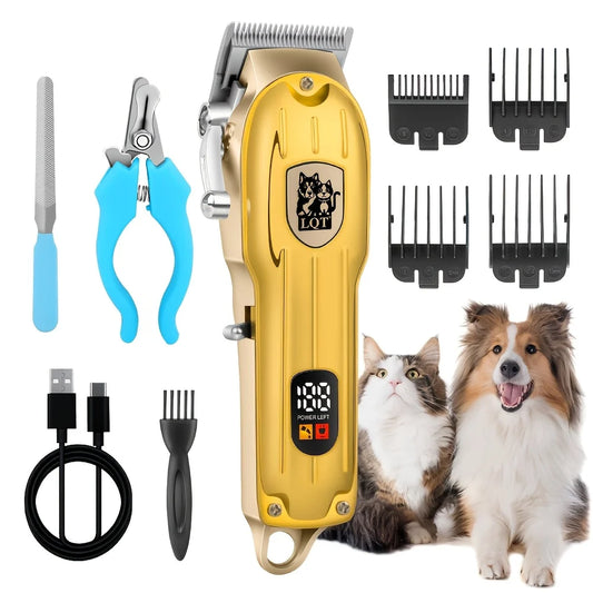 LQT Professional Cordless Rechargeable Heavy-Duty Low-Noise Pet Grooming Scissors Suitable for Dogs, Kittens & Small Animals with Detachable Comb, Stainless Steel Blades, Cordless - Shaver for Curly/Short/Hairy Fur for & Salo