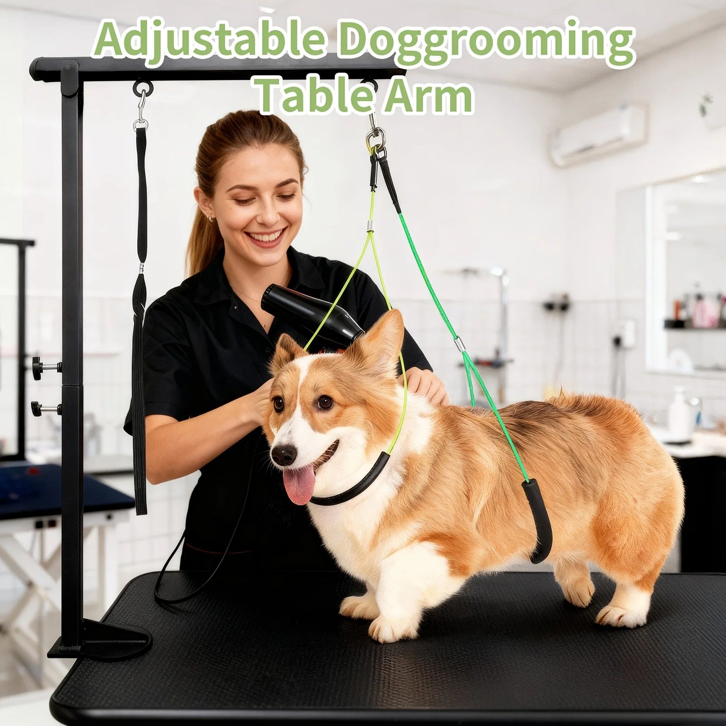 Heavy-Duty Armrest for Stable Pet Grooming, Foldable Compact Metal Stand Grooming Table Arm, Comfortable Restraint System with Gentle Grooming Leash, Adjustable Table Clamp Mounting, Ideal for Small to Medium Pets (Table Not