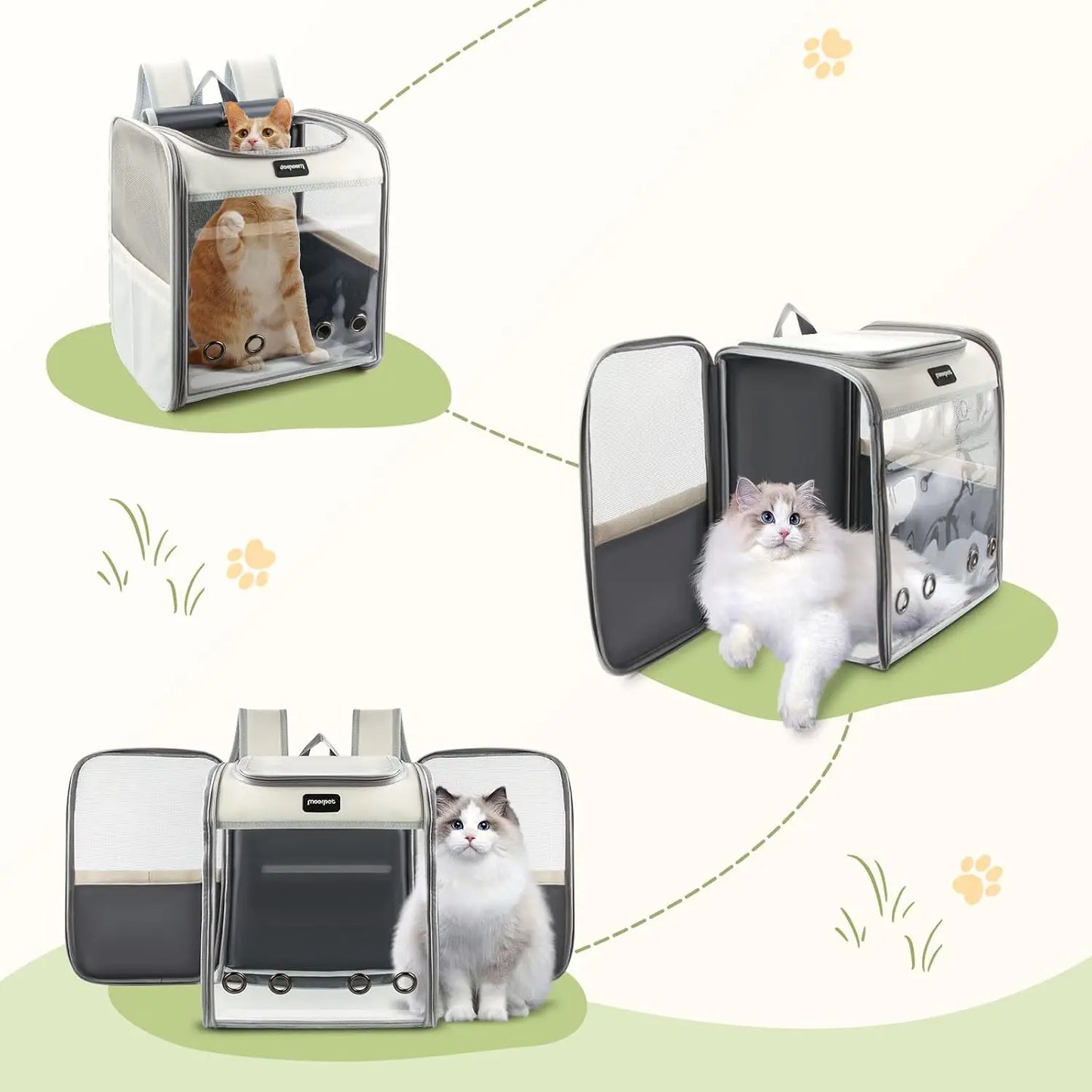 Large Cat Carrier Backpack with Breathable Mesh, Pet Travel Bag for Small Dogs, Hiking, Gray