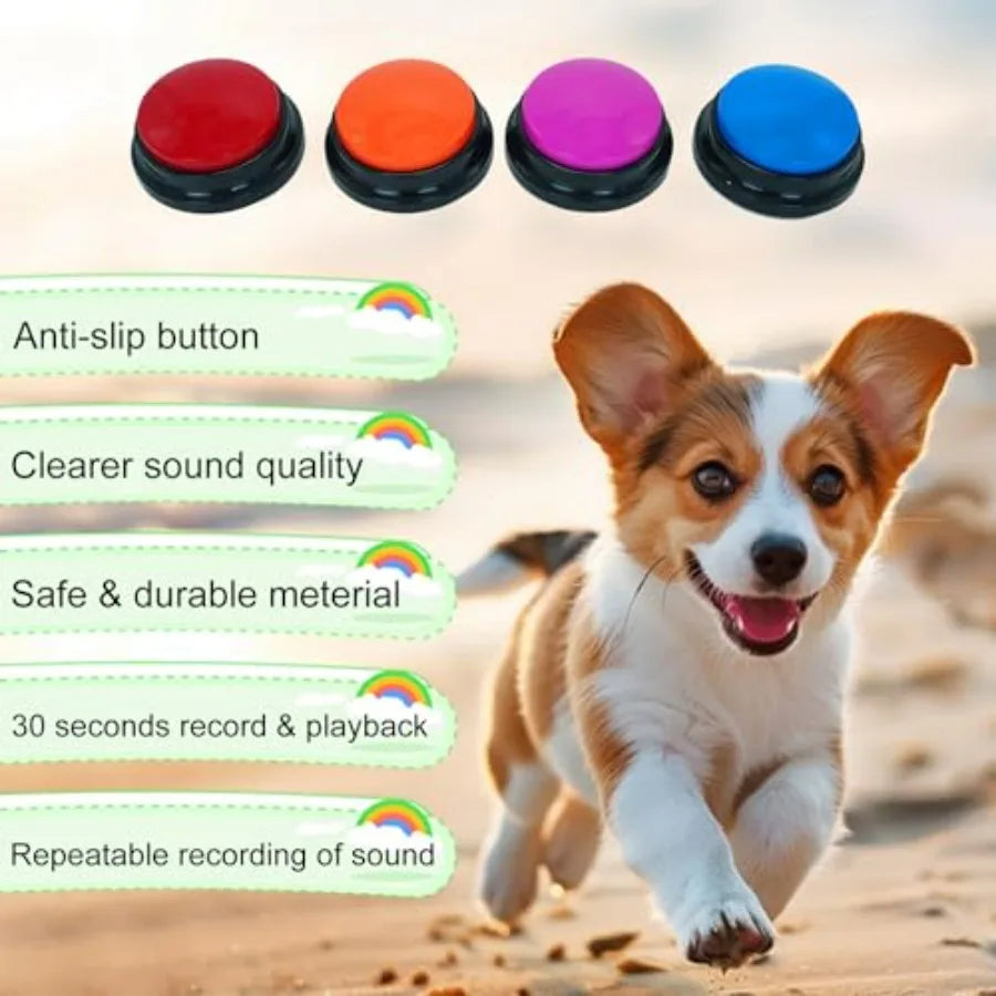 Set of 4 Dog Buttons for Communication, Voice Recordable Buttons for Classroom, Dog Training Talking Buttons Starter Set, Pet E