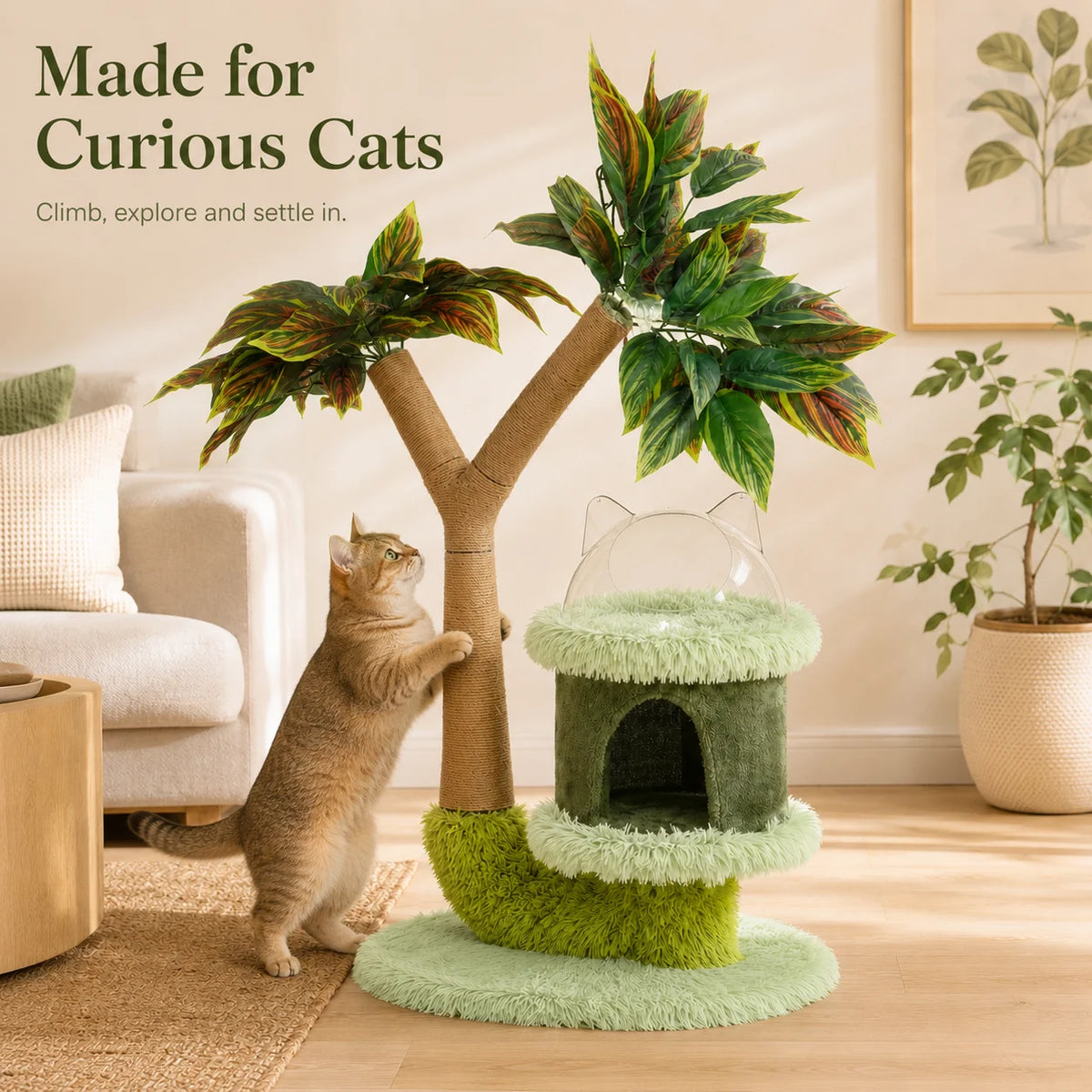 Premium Double Tier Cat Tree With Sisal Posts And Cozy Platform