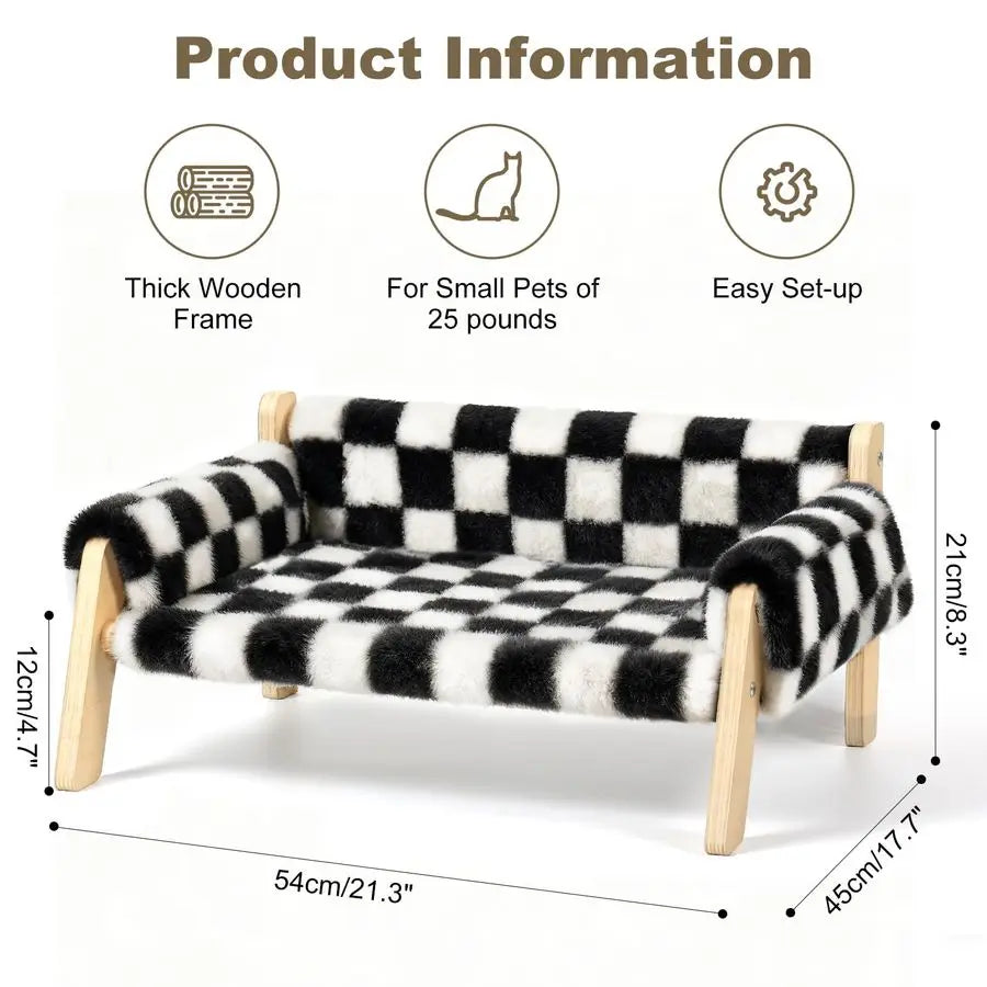 Cat Couch Bed for Indoor Cats Wooden Pet Sofa with Removable Washable Thick Cover Raised Kitty Lounge Chair Suitable for Puppy o