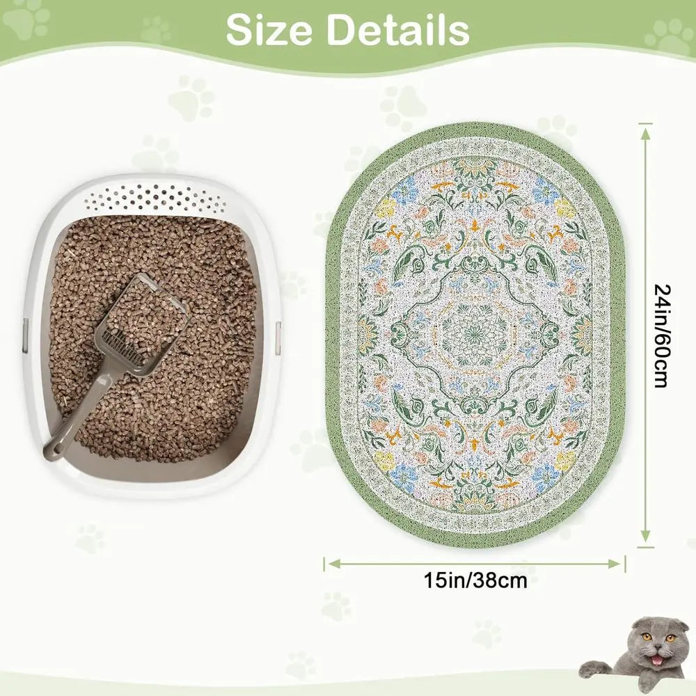 Litter Mat, 24 x 15 Litter Box Mat Rug with Non-Slip Bottom, Urine and Water Proof, Easy to Clean Cat Supplies Essentials for In