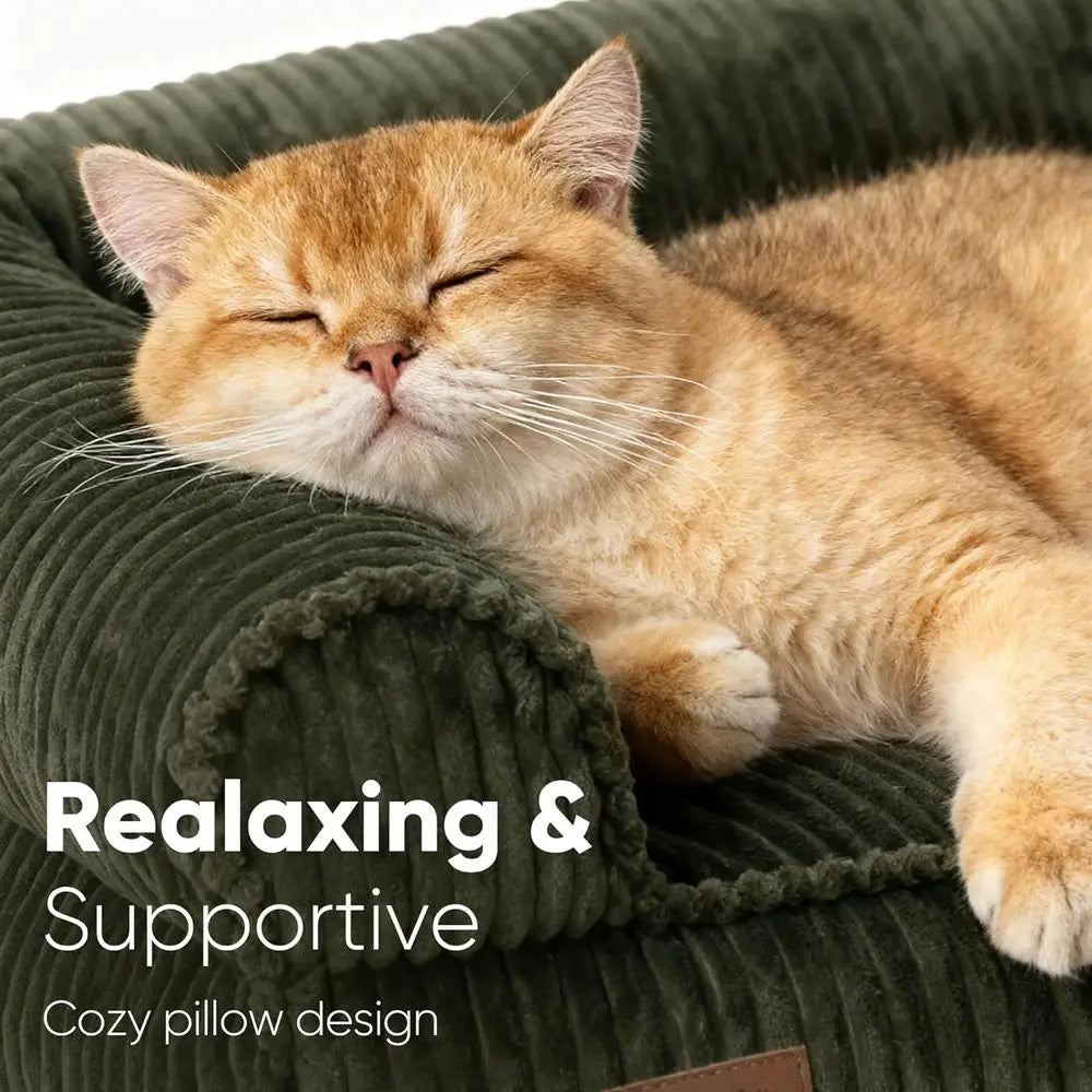 Couch Bed, Corduroy Cozy Cat Bed, Washable Cover, 28in Waterproof Orthopedic Dog Beds for Small Dogs and Large Cats, Cute Warm C