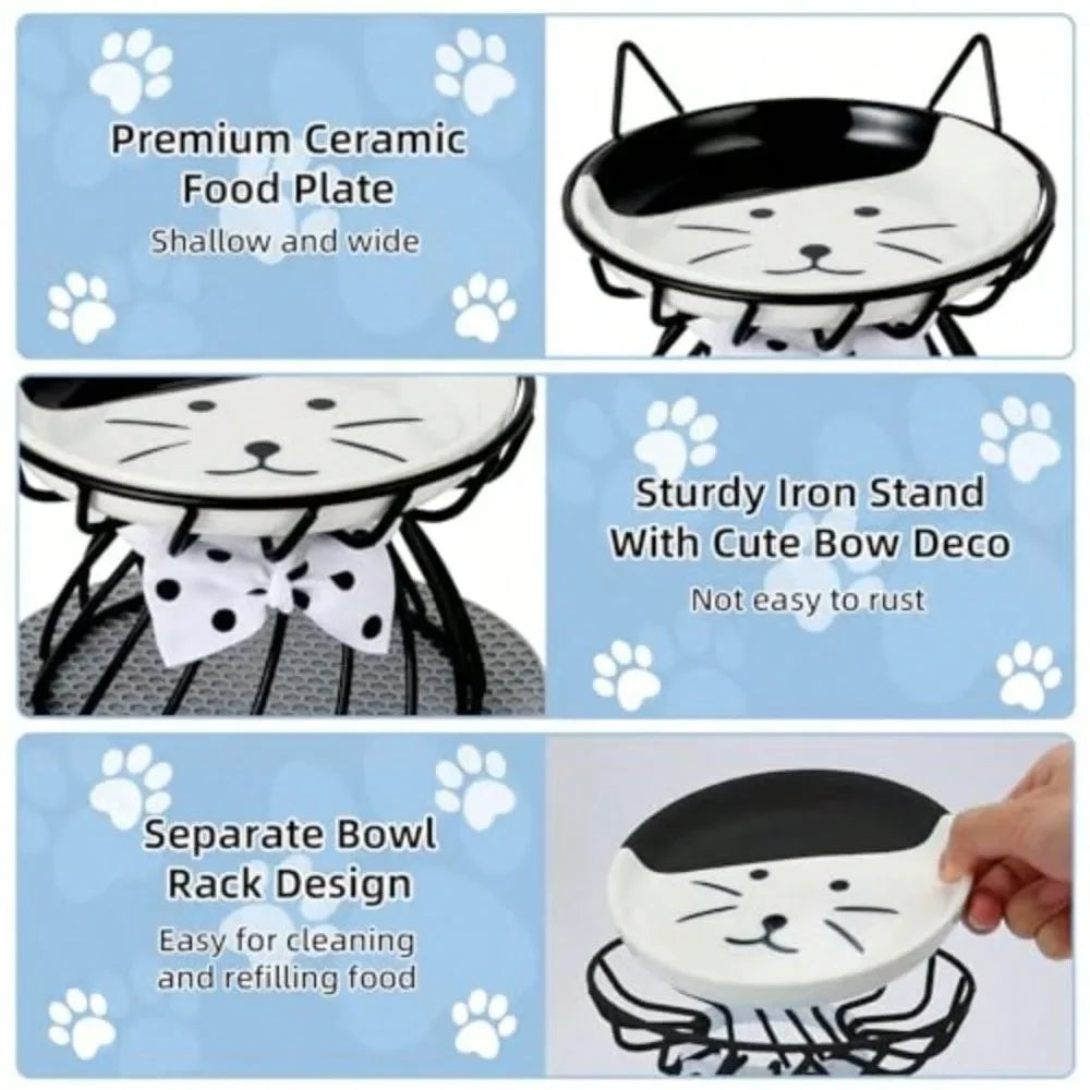 Raised Tilted Ceramic Cat And Small Dog Bowl No Spill