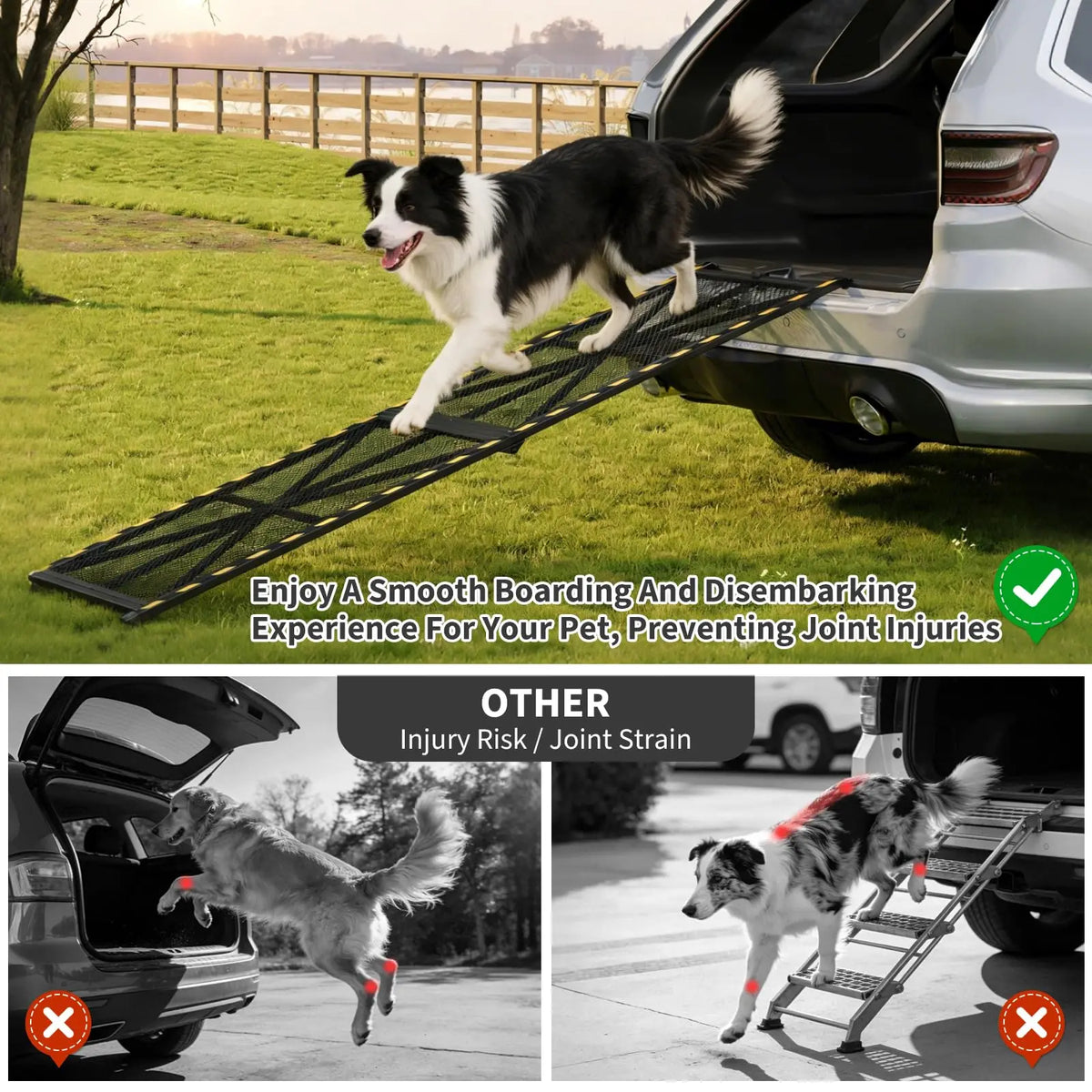 71in x 17in/20in Folding Dog Ramp For SUV Pickup Truck RV, Heavy Duty Steel Pet Ramp 300lb, Non-Slip Car Ramp For Large Dogs