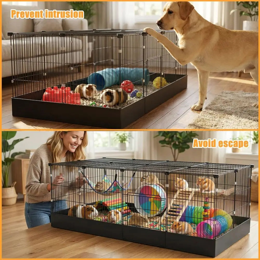20-Plane Enclosed Guinea Pig Cage with Door & Waterproof Liner, Expandable for Small Animals, Metal Wire Rabbit Enclosure