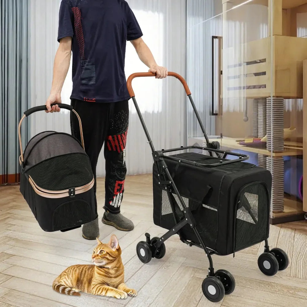 Dog Stroller For 2 Dogs, Detachable Carriers, 4 Lockable Wheels, Pet Travel Carrier Strolling Cart, Folding Cat Stroller For Sm