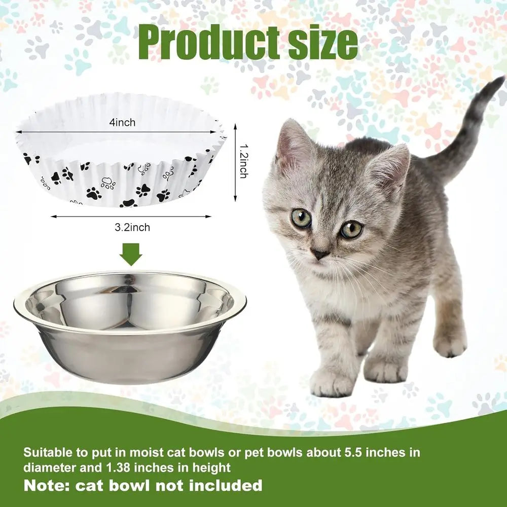 600 Pcs Large Pet Disposable Feeding Bowls Liner Bulk Cat Food Bowls Small Paper Dish Paper Liner for Small Dogs Cats Dish Wet F